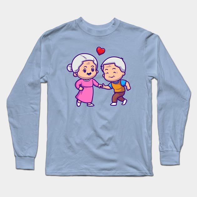 Cute Grandparents Couple Dancing Cartoon Long Sleeve T-Shirt by Catalyst Labs